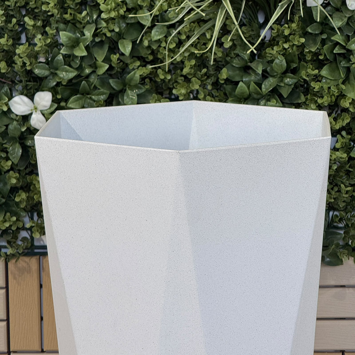 Geometric Faceted Tall Planter with Built-In Caster Wheels