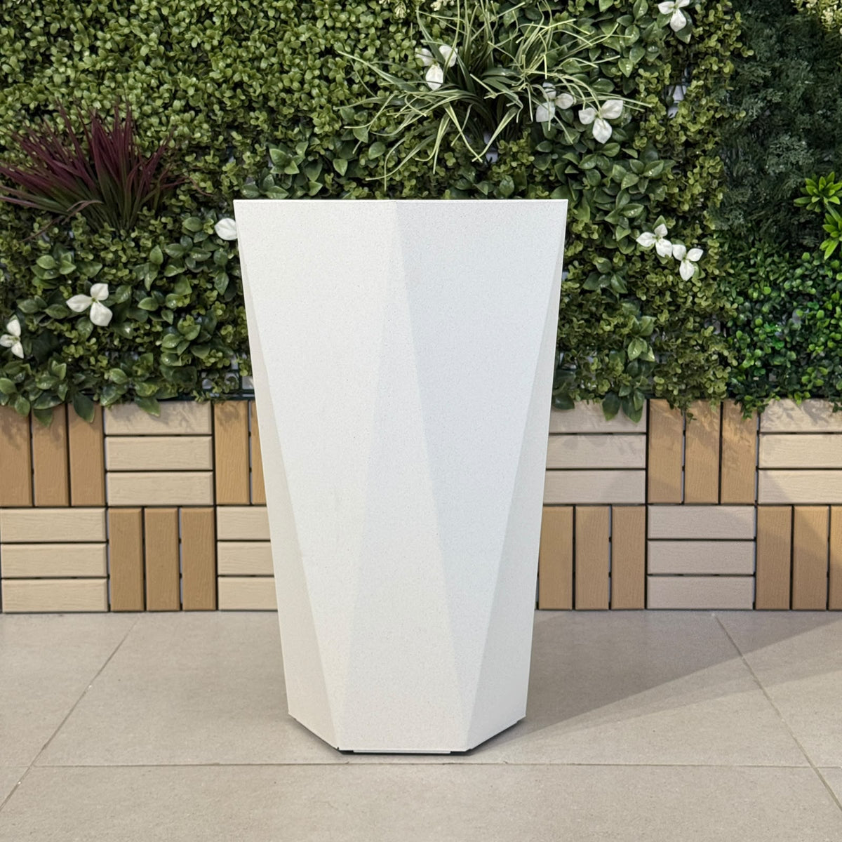 Geometric Faceted Tall Planter with Built-In Caster Wheels