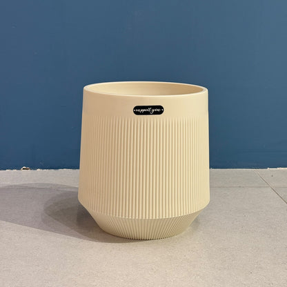 Modern Ribbed Plastic Planter Pot with Matching Drainage Saucer Tray