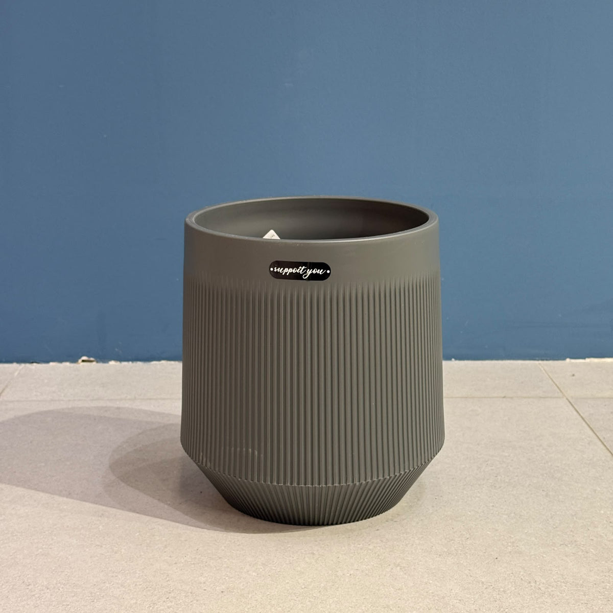 Modern Ribbed Plastic Planter Pot with Matching Drainage Saucer Tray