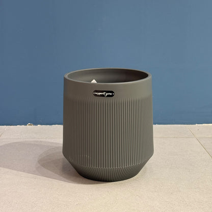 Modern Ribbed Plastic Planter Pot with Matching Drainage Saucer Tray