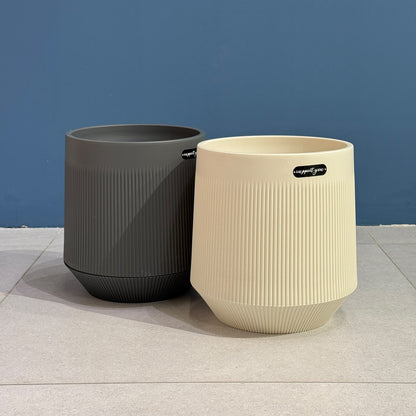 Modern Ribbed Plastic Planter Pot with Matching Drainage Saucer Tray