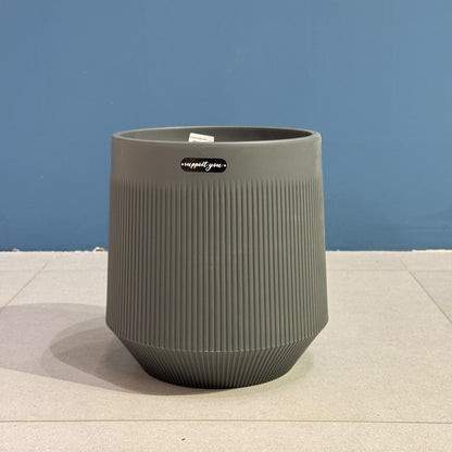 Modern Ribbed Plastic Planter Pot with Matching Drainage Saucer Tray