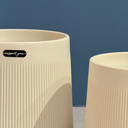 Modern Ribbed Plastic Planter Pot with Matching Drainage Saucer Tray