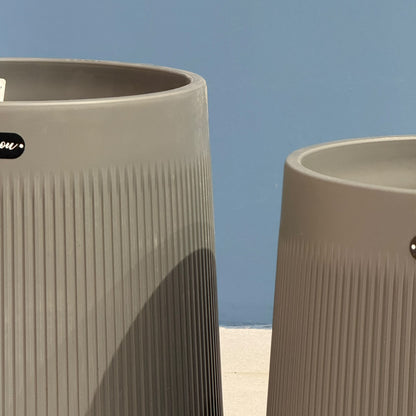 Modern Ribbed Plastic Planter Pot with Matching Drainage Saucer Tray