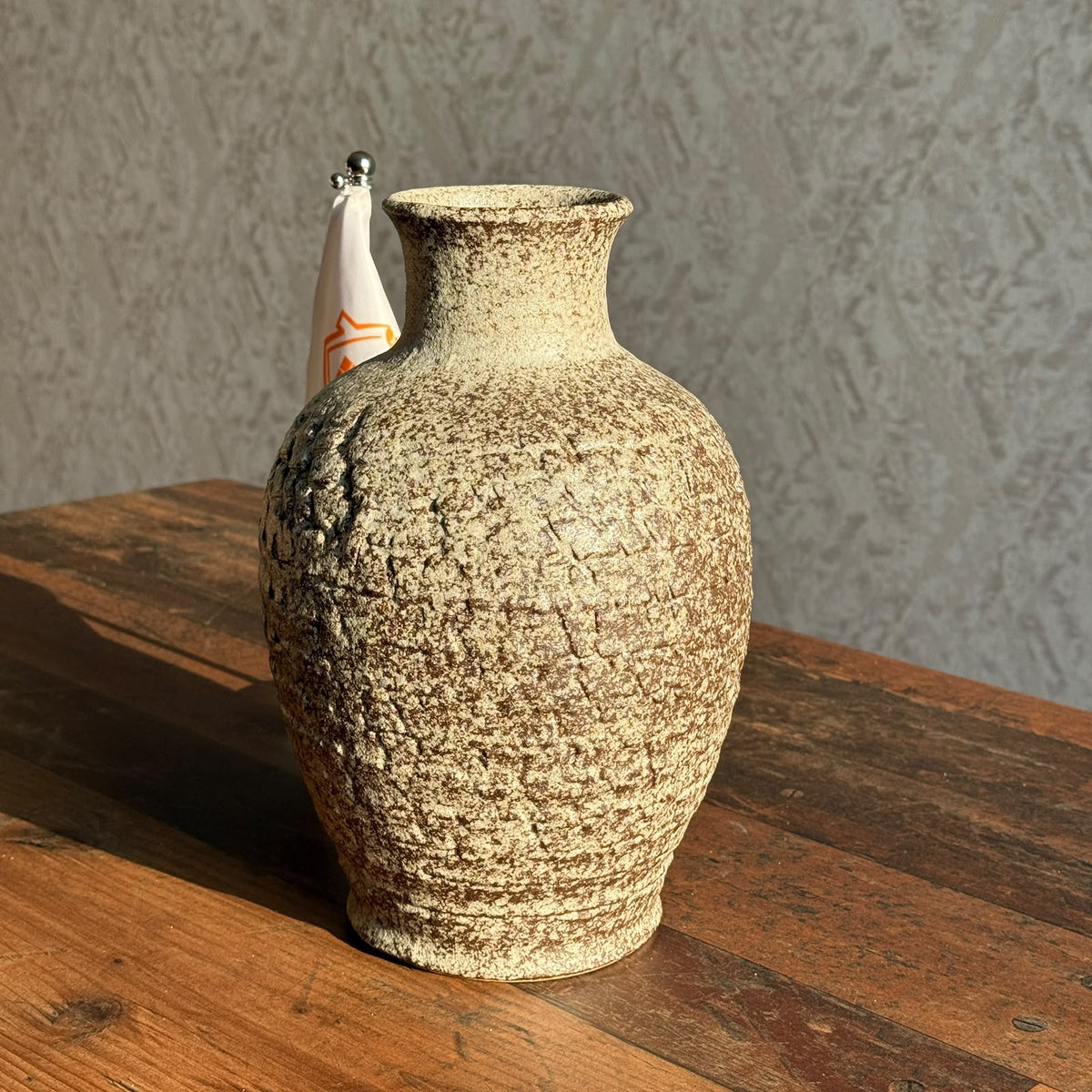 Tall Textured Stoneware Ceramic Vase with Carved Rustic Finish