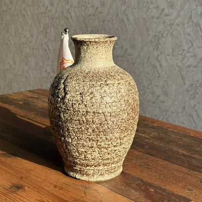 Tall Textured Stoneware Ceramic Vase with Carved Rustic Finish