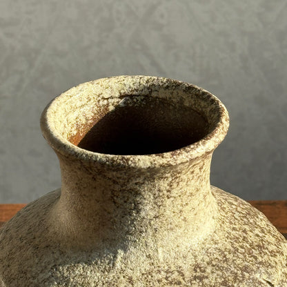 Tall Textured Stoneware Ceramic Vase with Carved Rustic Finish