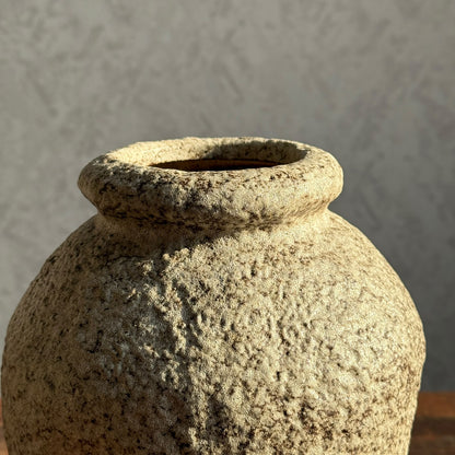 Textured Stoneware Ceramic Vase with Carved Rustic Finish