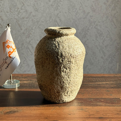 Textured Stoneware Ceramic Vase with Carved Rustic Finish