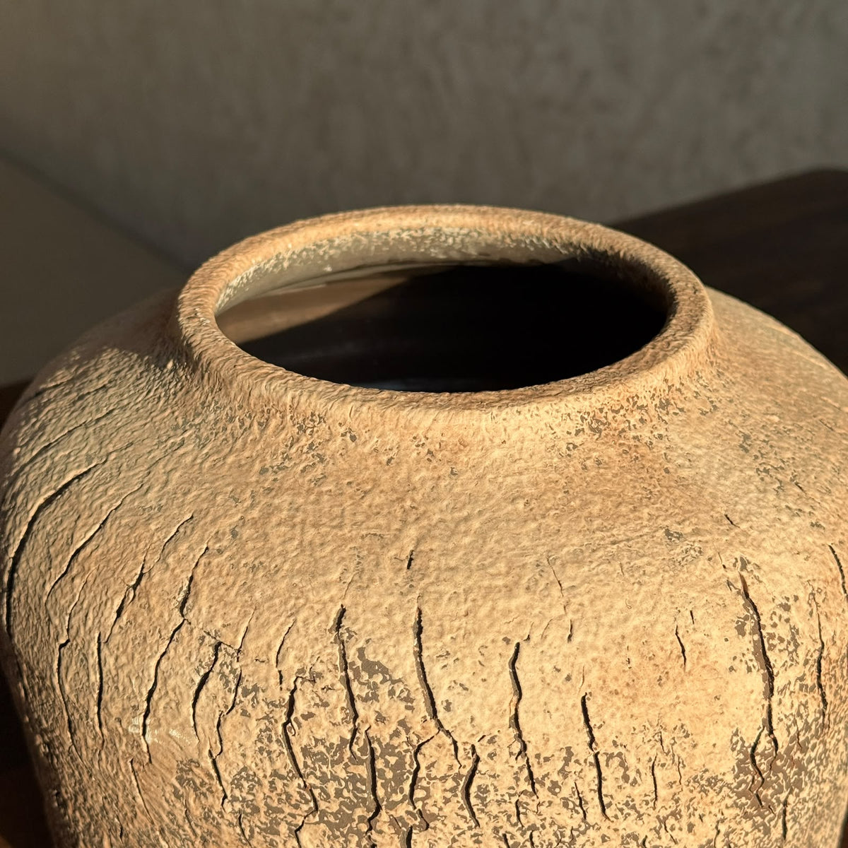 Rustic Textured Terracotta Round Jar Vase