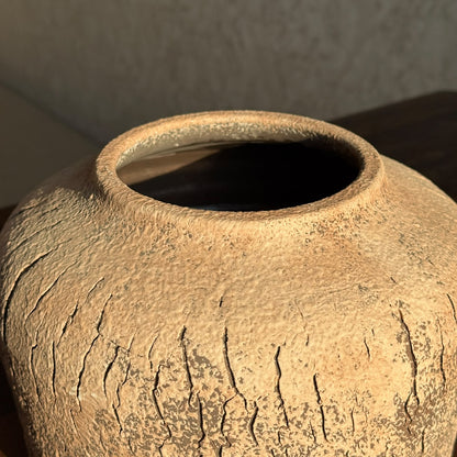 Rustic Textured Terracotta Round Jar Vase