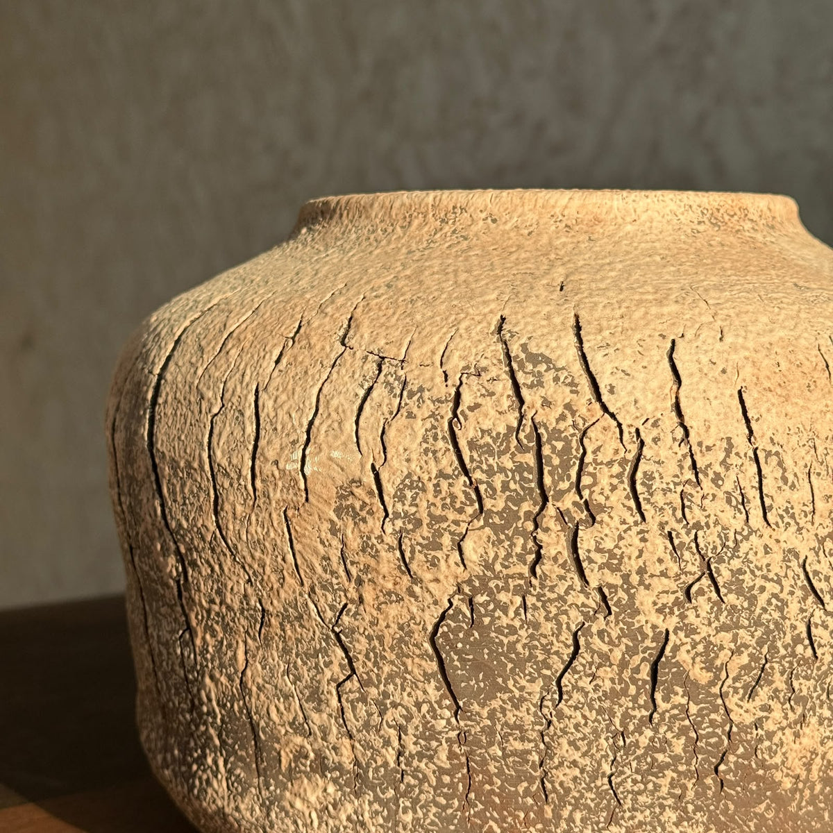Rustic Textured Terracotta Round Jar Vase