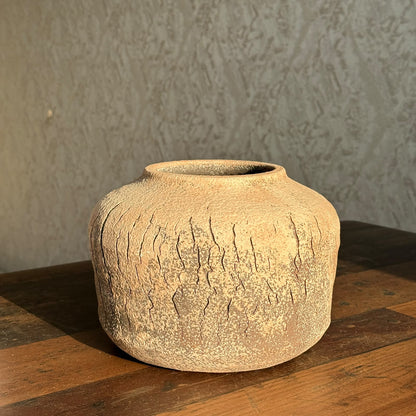 Rustic Textured Terracotta Round Jar Vase