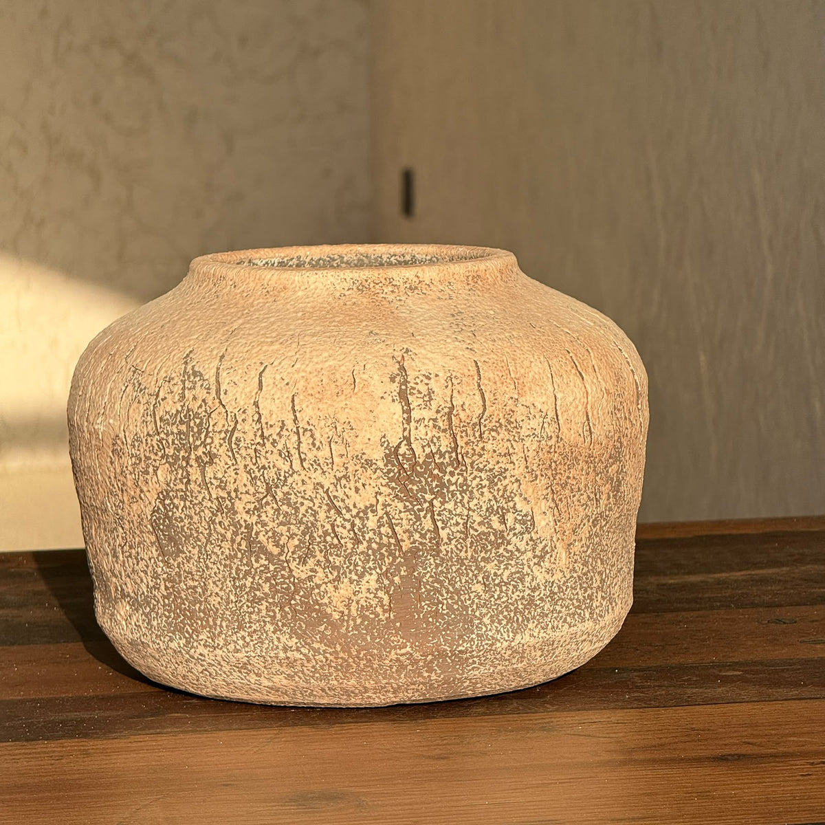 Rustic Textured Terracotta Round Jar Vase