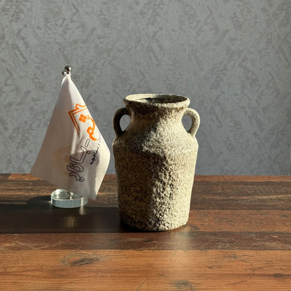 Rustic Double-Handled Ceramic Urn Vase with Textured Weathered Finish