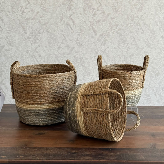 Three-Tone Seagrass Storage Baskets Set - Circle