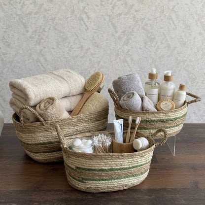 Handwoven Three-Tone Seagrass Storage Baskets Set