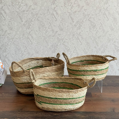 Handwoven Three-Tone Seagrass Storage Baskets Set