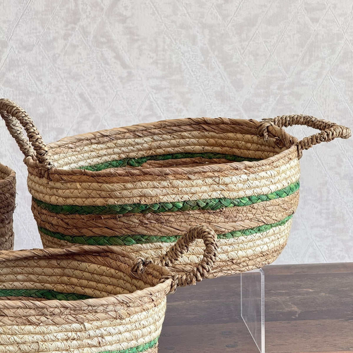 Handwoven Three-Tone Seagrass Storage Baskets Set