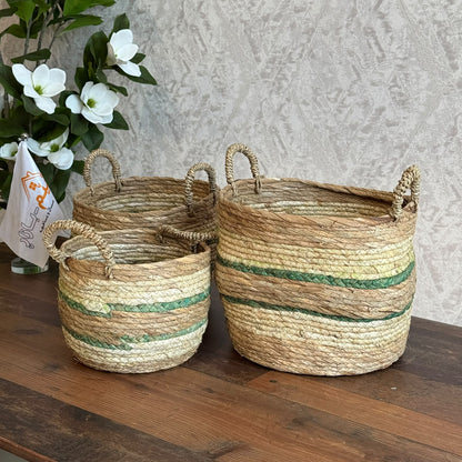 Handwoven Three-Tone Seagrass Storage Baskets Set