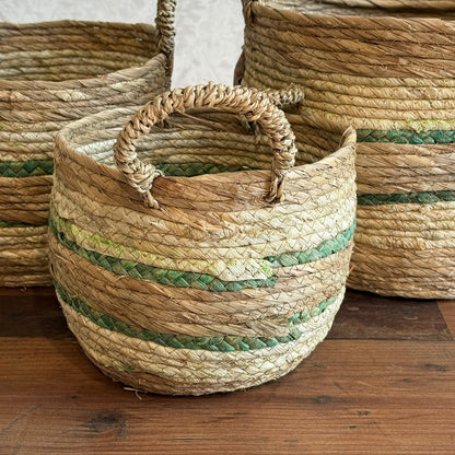 Handwoven Three-Tone Seagrass Storage Baskets Set