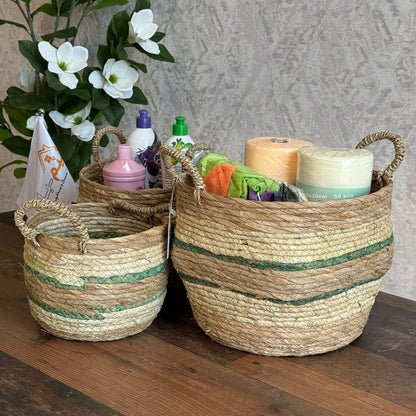 Handwoven Three-Tone Seagrass Storage Baskets Set