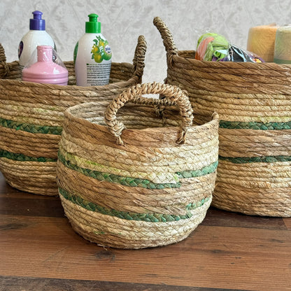 Handwoven Three-Tone Seagrass Storage Baskets Set