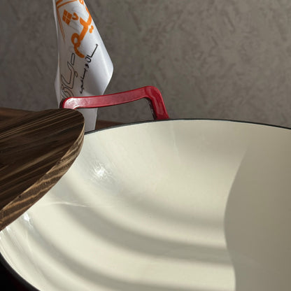 Enameled Cast Iron Pan with Natural Wooden Lid