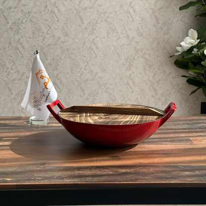 Enameled Cast Iron Pan with Natural Wooden Lid