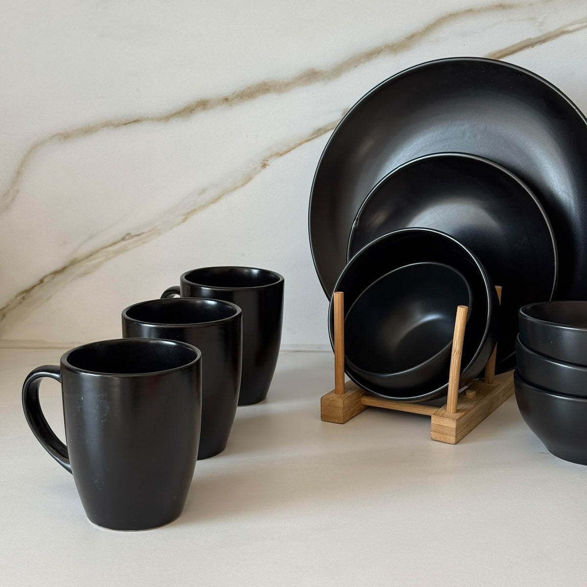 Luxury Black Ceramic Dinnerware Set - 25 PCS
