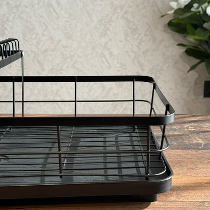 2-Tier Modular Metal Dish Drying Rack with Drain Tray & Cutlery Holder