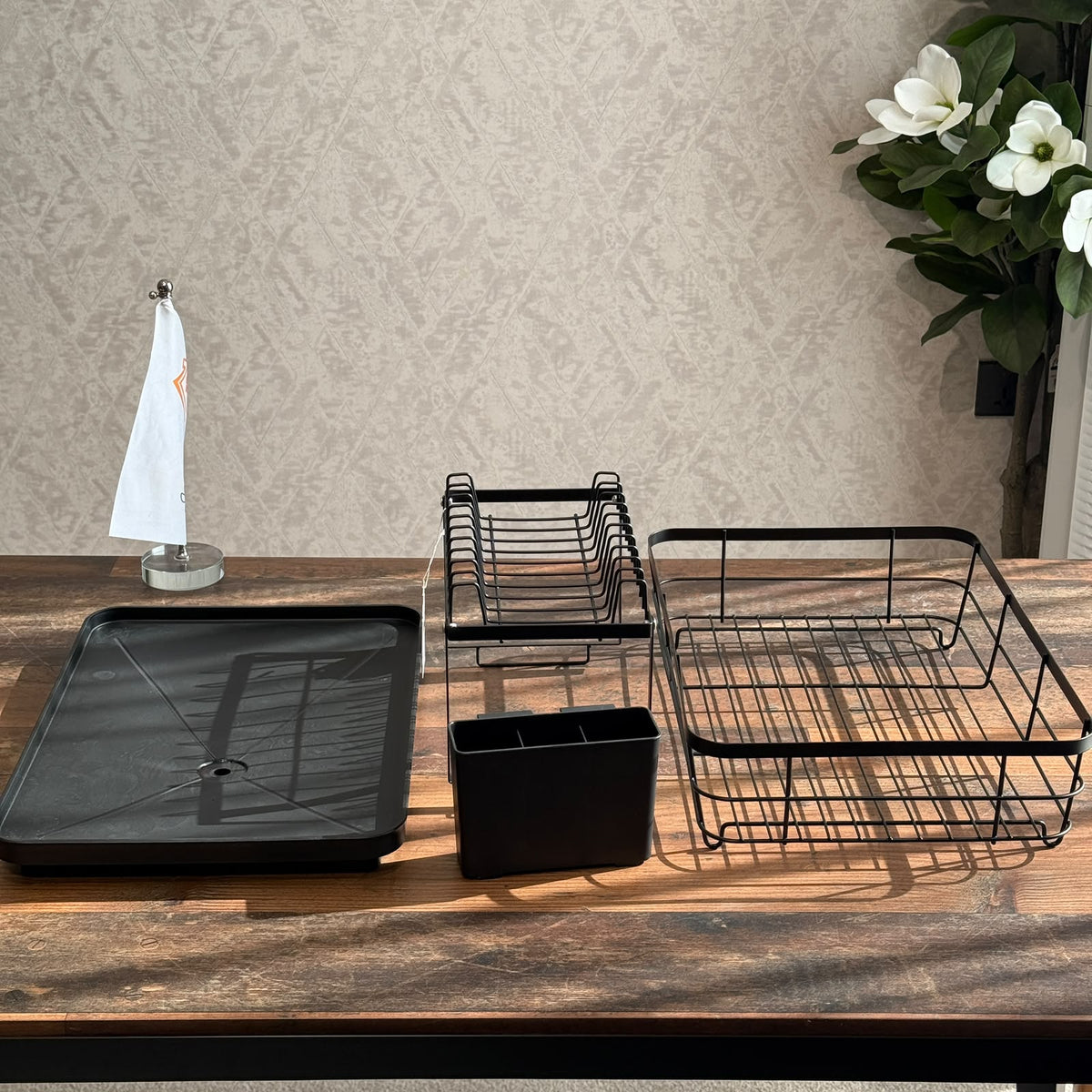 2-Tier Modular Metal Dish Drying Rack with Drain Tray & Cutlery Holder