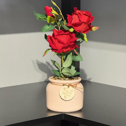 Real-Touch Artificial Rose Flower in Decorative Pot