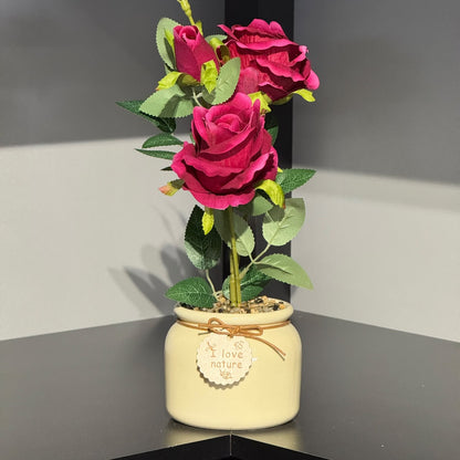 Real-Touch Artificial Rose Flower in Decorative Pot