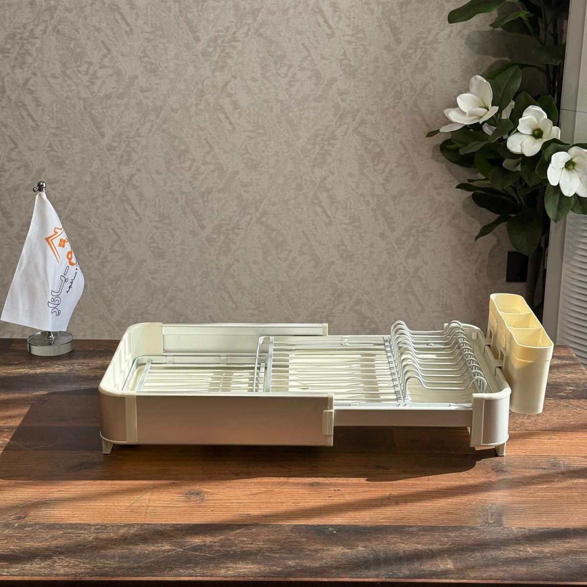 Sliding Extendable Countertop Dish Rack - Cream