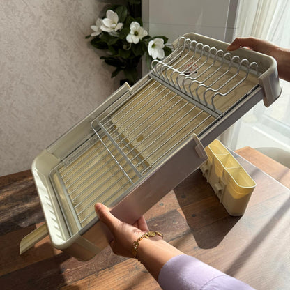 Sliding Extendable Countertop Dish Rack - Cream