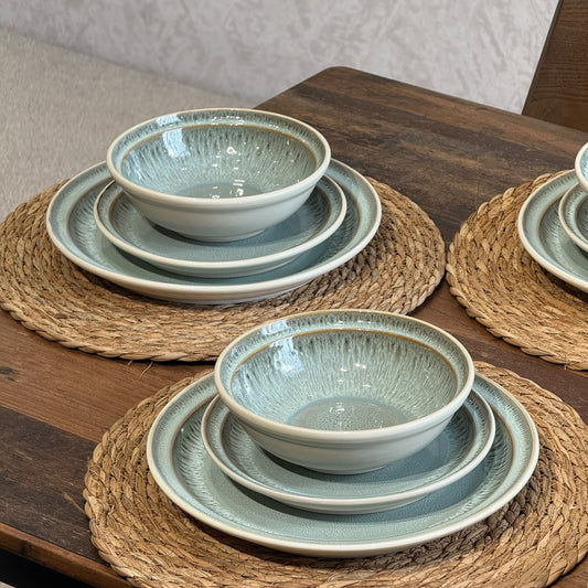 Vintage Luxury Two-Tone Ceramic Dinnerware Set - 18 PCS