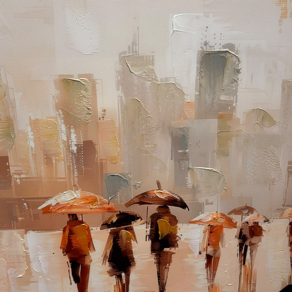 Golden City Rain Abstract Cityscape Heavy Textured Canvas Wall Art