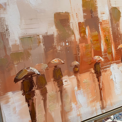 Golden City Rain Abstract Cityscape Heavy Textured Canvas Wall Art