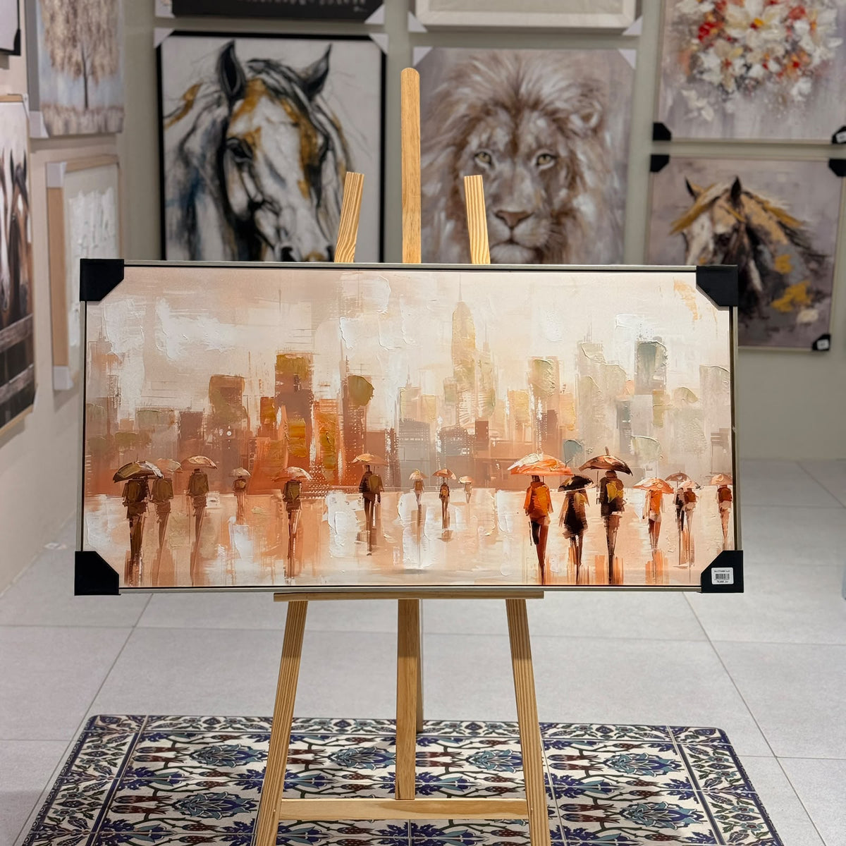 Golden City Rain Abstract Cityscape Heavy Textured Canvas Wall Art