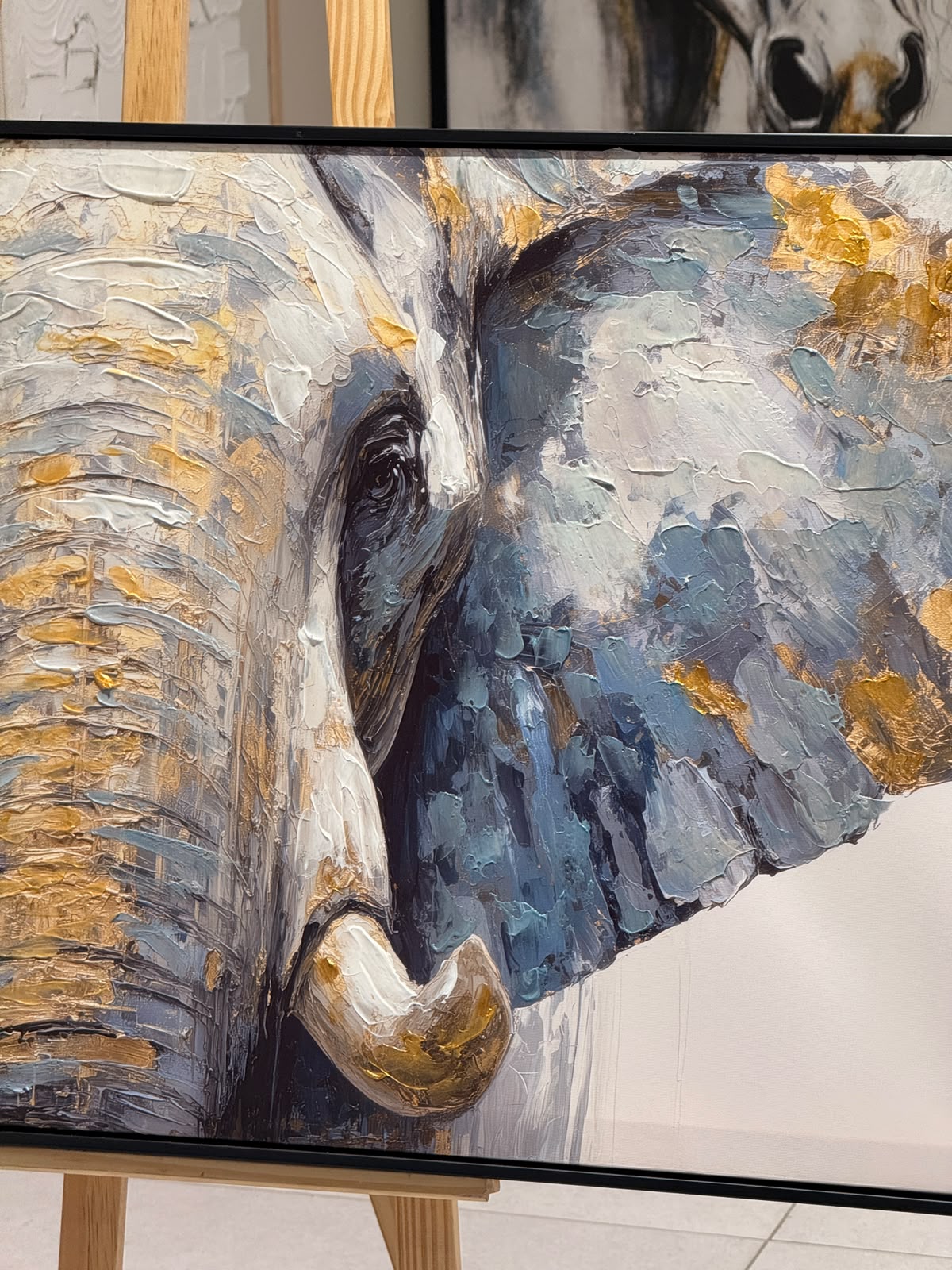 Golden Elephant Portrait Framed Canvas Art