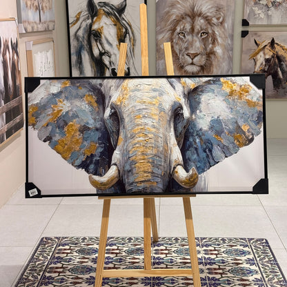 Golden Elephant Portrait Framed Canvas Art
