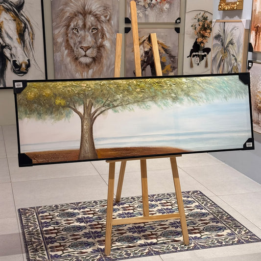 Seaside Golden Canopy Tree Wide Canvas Painting