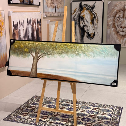 Seaside Golden Canopy Tree Wide Canvas Painting