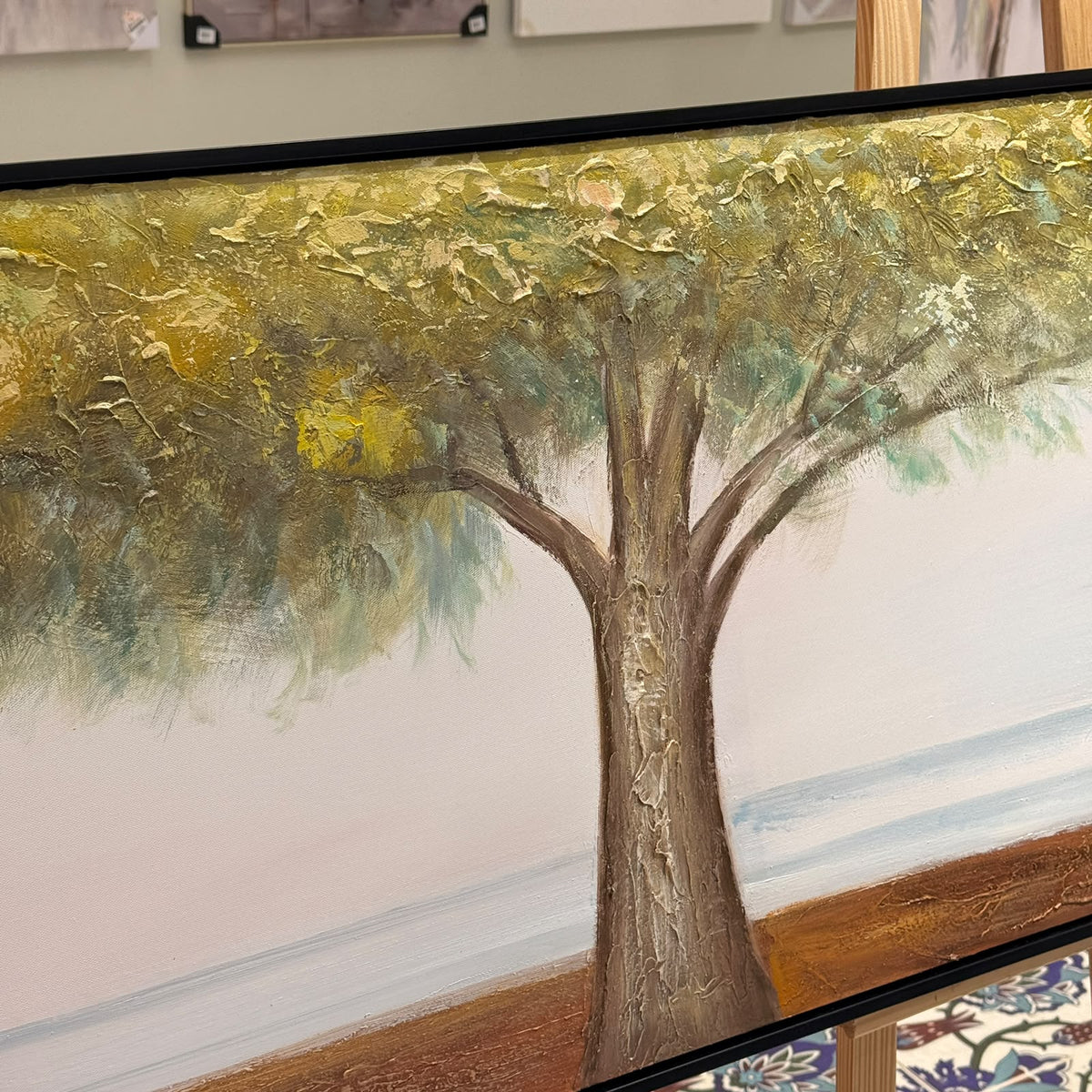 Seaside Golden Canopy Tree Wide Canvas Painting
