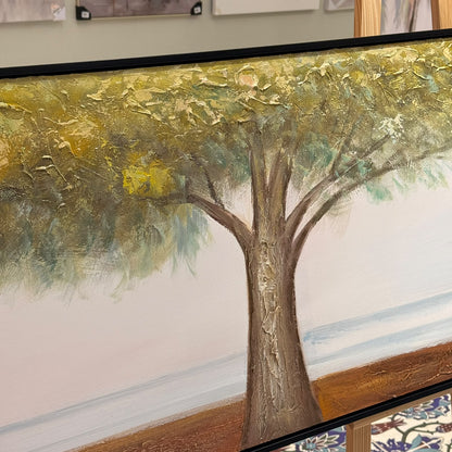 Seaside Golden Canopy Tree Wide Canvas Painting