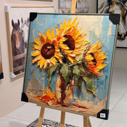 Radiant Golden Sunflowers 3D Impasto Canvas Painting