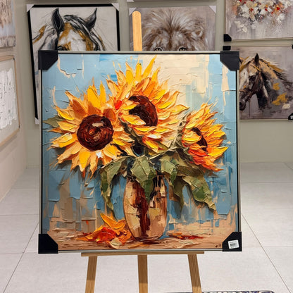 Radiant Golden Sunflowers 3D Impasto Canvas Painting