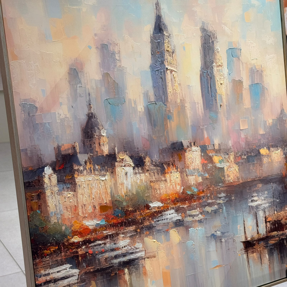 Pastel City Skyline Framed Canvas Art
